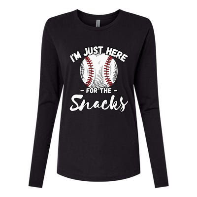 Im Just Here For The Snacks Funny Fantasy Baseball League Womens Cotton Relaxed Long Sleeve T-Shirt