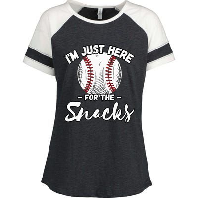 Im Just Here For The Snacks Funny Fantasy Baseball League Enza Ladies Jersey Colorblock Tee