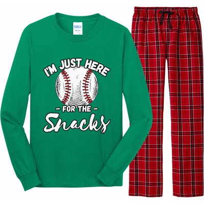 Im Just Here For The Snacks Funny Fantasy Baseball League Long Sleeve Pajama Set