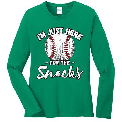 Im Just Here For The Snacks Funny Fantasy Baseball League Ladies Long Sleeve Shirt