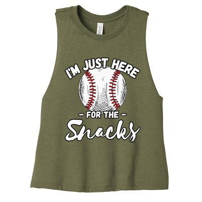 Im Just Here For The Snacks Funny Fantasy Baseball League Women's Racerback Cropped Tank