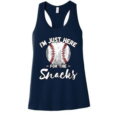 Im Just Here For The Snacks Funny Fantasy Baseball League Women's Racerback Tank