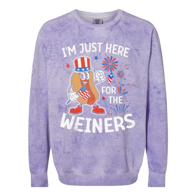 IM Just Here For The Weiners Funny Usa 4th Of July Colorblast Crewneck Sweatshirt