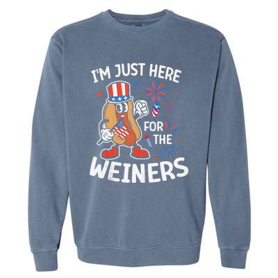 IM Just Here For The Weiners Funny Usa 4th Of July Garment-Dyed Sweatshirt