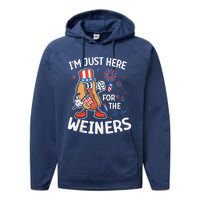 IM Just Here For The Weiners Funny Usa 4th Of July Performance Fleece Hoodie