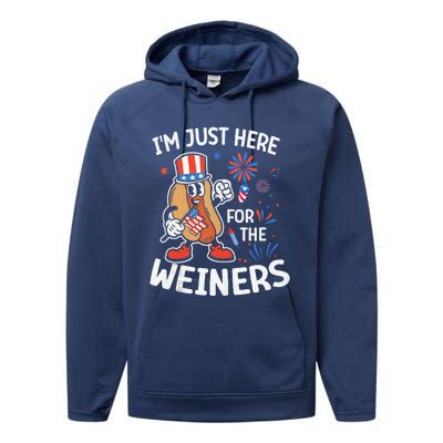 IM Just Here For The Weiners Funny Usa 4th Of July Performance Fleece Hoodie