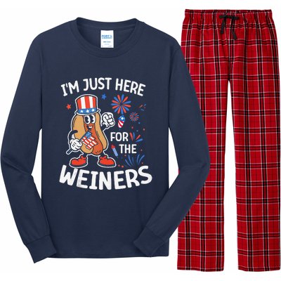 IM Just Here For The Weiners Funny Usa 4th Of July Long Sleeve Pajama Set