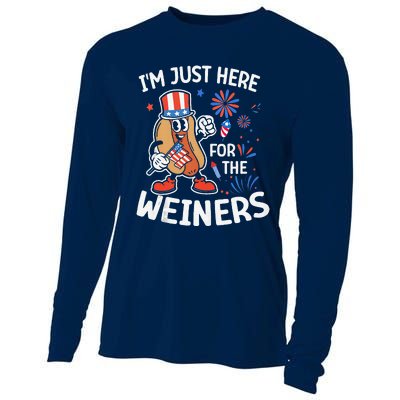 IM Just Here For The Weiners Funny Usa 4th Of July Cooling Performance Long Sleeve Crew