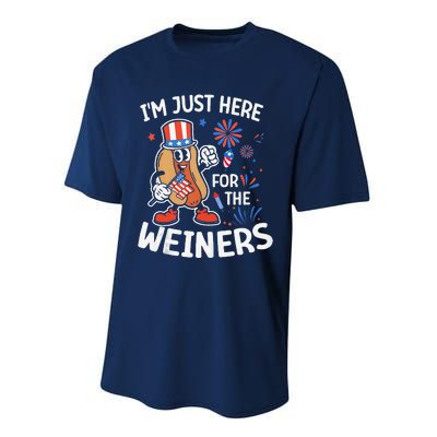 IM Just Here For The Weiners Funny Usa 4th Of July Performance Sprint T-Shirt