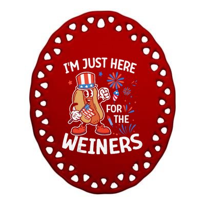 IM Just Here For The Weiners Funny Usa 4th Of July Ceramic Oval Ornament