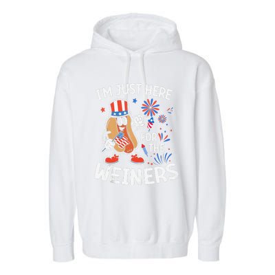 IM Just Here For The Weiners Funny Usa 4th Of July Garment-Dyed Fleece Hoodie