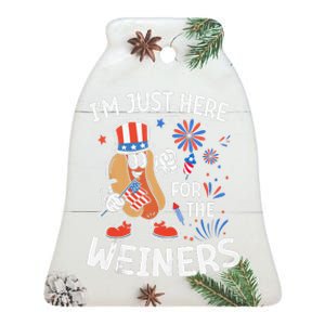 IM Just Here For The Weiners Funny Usa 4th Of July Ceramic Bell Ornament