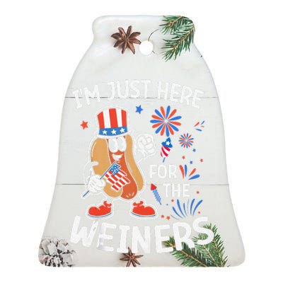 IM Just Here For The Weiners Funny Usa 4th Of July Ceramic Bell Ornament