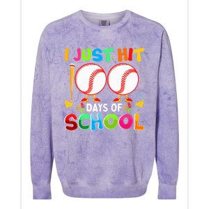 I Just Hit 100 Days Of School Baseball 100th Day Funny Gift Colorblast Crewneck Sweatshirt