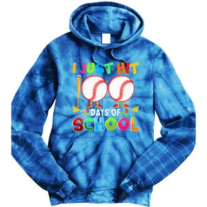 I Just Hit 100 Days Of School Baseball 100th Day Funny Gift Tie Dye Hoodie