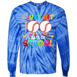 I Just Hit 100 Days Of School Baseball 100th Day Funny Gift Tie-Dye Long Sleeve Shirt