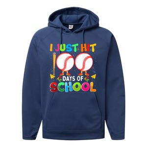 I Just Hit 100 Days Of School Baseball 100th Day Funny Gift Performance Fleece Hoodie