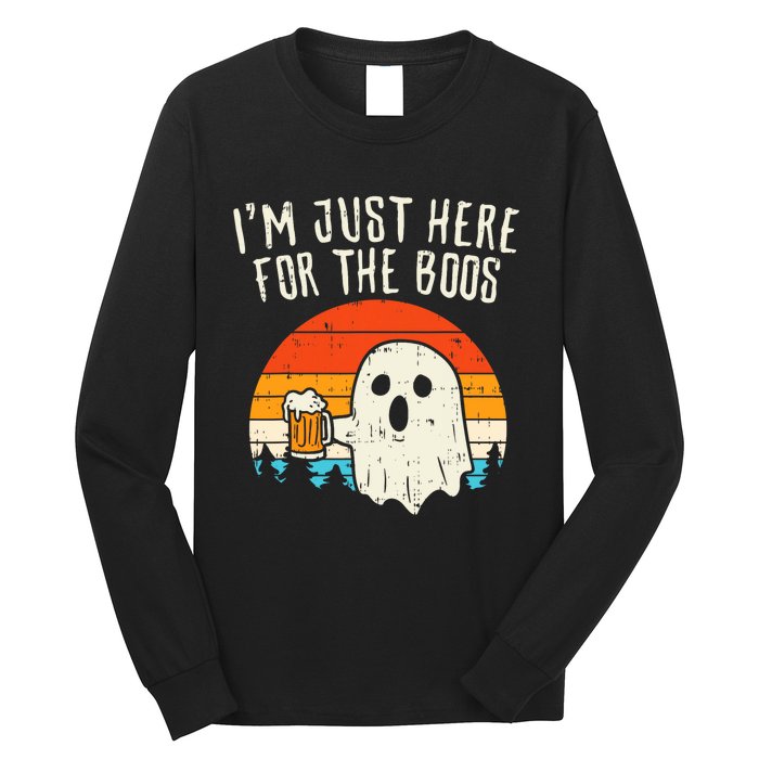 Im Just Here For The Boos Retro Ghost Beer Halloween Costume Long Sleeve Shirt