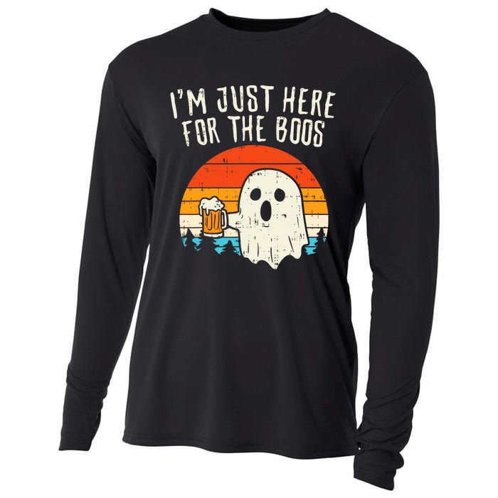 Im Just Here For The Boos Retro Ghost Beer Halloween Costume Cooling Performance Long Sleeve Crew