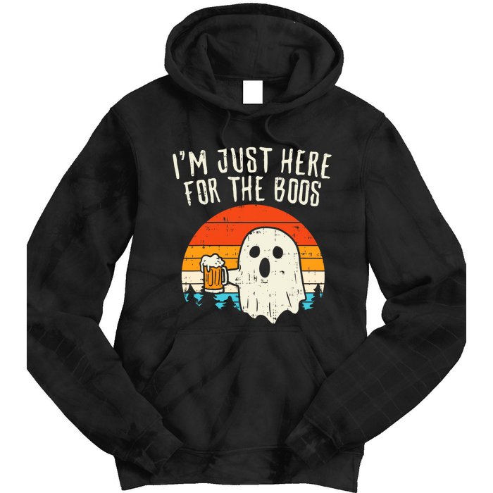 Im Just Here For The Boos Retro Ghost Beer Halloween Costume Tie Dye Hoodie