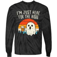 Im Just Here For The Boos Retro Ghost Beer Halloween Costume Tie-Dye Long Sleeve Shirt