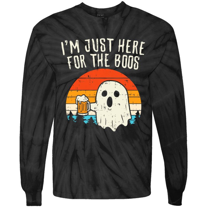 Im Just Here For The Boos Retro Ghost Beer Halloween Costume Tie-Dye Long Sleeve Shirt