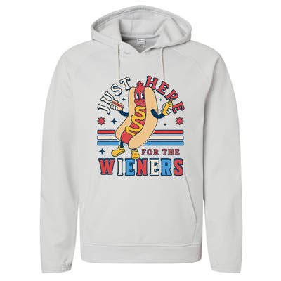 I'm Just Here for the Wieners 4th of July Hot Dog Funny Performance Fleece Hoodie