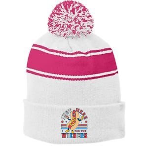 I'm Just Here for the Wieners 4th of July Hot Dog Funny Stripe Pom Pom Beanie