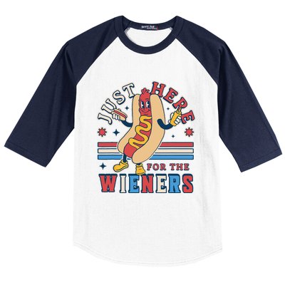 I'm Just Here for the Wieners 4th of July Hot Dog Funny Baseball Sleeve Shirt