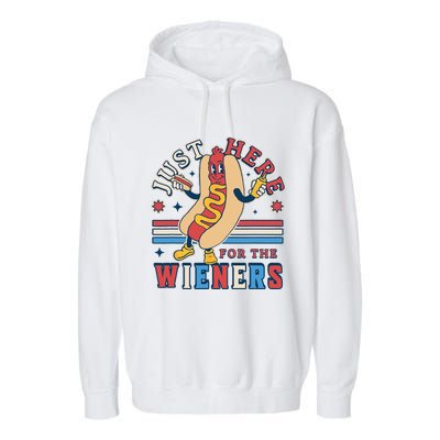 I'm Just Here for the Wieners 4th of July Hot Dog Funny Garment-Dyed Fleece Hoodie