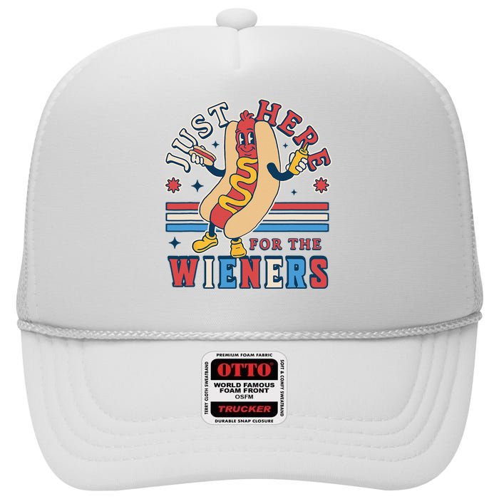 I'm Just Here for the Wieners 4th of July Hot Dog Funny High Crown Mesh Back Trucker Hat