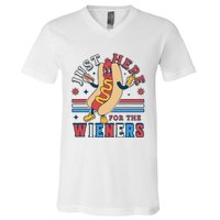 I'm Just Here for the Wieners 4th of July Hot Dog Funny V-Neck T-Shirt