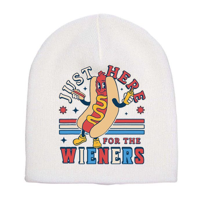 I'm Just Here for the Wieners 4th of July Hot Dog Funny Short Acrylic Beanie