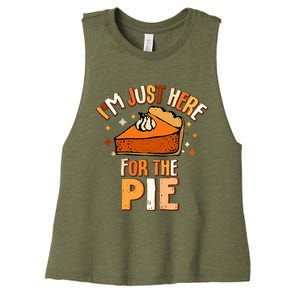 I'm Just Here For The Pie Thanksgiving Fall Autumn Retro Women's Racerback Cropped Tank