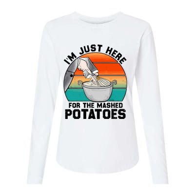 IM Just Here For The Mashed Potatoes Cute Thanksgiving Food Womens Cotton Relaxed Long Sleeve T-Shirt