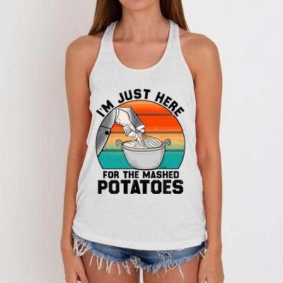 IM Just Here For The Mashed Potatoes Cute Thanksgiving Food Women's Knotted Racerback Tank