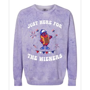 IM Just Here For The Wieners 4th Of July 2024 Funny Hotdog Great Gift Colorblast Crewneck Sweatshirt