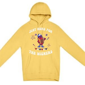 IM Just Here For The Wieners 4th Of July 2024 Funny Hotdog Great Gift Premium Pullover Hoodie