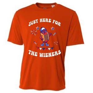 IM Just Here For The Wieners 4th Of July 2024 Funny Hotdog Great Gift Cooling Performance Crew T-Shirt