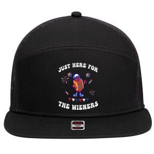 IM Just Here For The Wieners 4th Of July 2024 Funny Hotdog Great Gift 7 Panel Mesh Trucker Snapback Hat