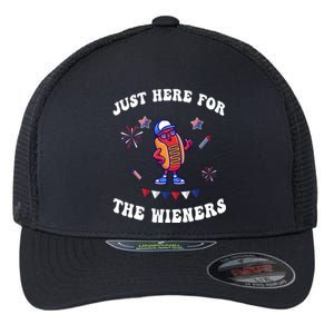 IM Just Here For The Wieners 4th Of July 2024 Funny Hotdog Great Gift Flexfit Unipanel Trucker Cap