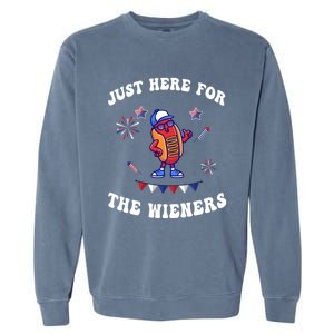 IM Just Here For The Wieners 4th Of July 2024 Funny Hotdog Great Gift Garment-Dyed Sweatshirt