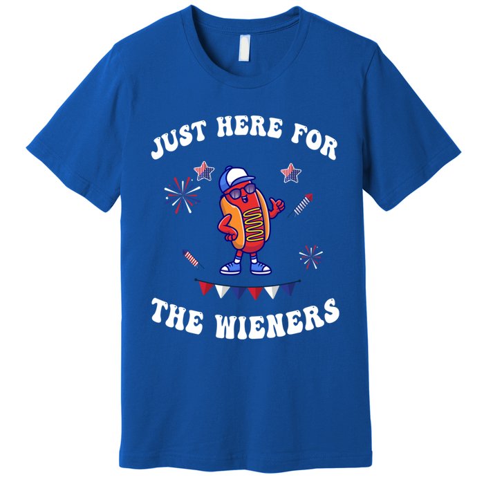 IM Just Here For The Wieners 4th Of July 2024 Funny Hotdog Great Gift Premium T-Shirt