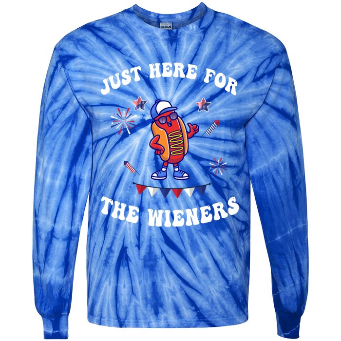 IM Just Here For The Wieners 4th Of July 2024 Funny Hotdog Great Gift Tie-Dye Long Sleeve Shirt