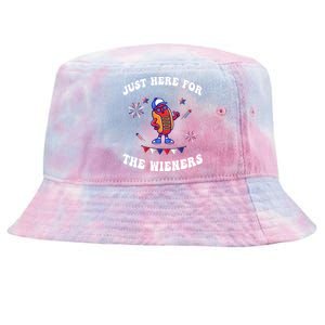 IM Just Here For The Wieners 4th Of July 2024 Funny Hotdog Great Gift Tie-Dyed Bucket Hat