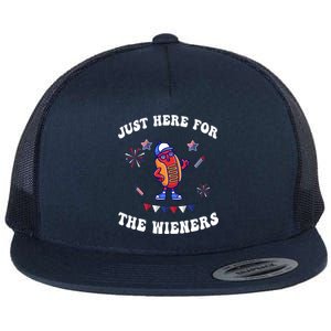 IM Just Here For The Wieners 4th Of July 2024 Funny Hotdog Great Gift Flat Bill Trucker Hat