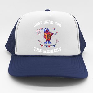 IM Just Here For The Wieners 4th Of July 2024 Funny Hotdog Great Gift Trucker Hat