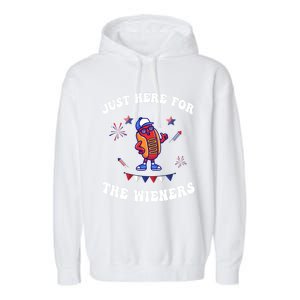 IM Just Here For The Wieners 4th Of July 2024 Funny Hotdog Great Gift Garment-Dyed Fleece Hoodie