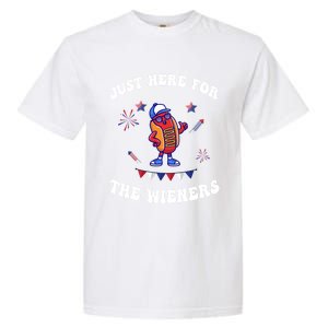 IM Just Here For The Wieners 4th Of July 2024 Funny Hotdog Great Gift Garment-Dyed Heavyweight T-Shirt