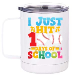 I Just Hit 100 Days Of School Baseball 100th Day Cute Gift 12 oz Stainless Steel Tumbler Cup